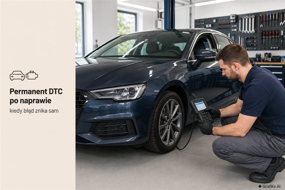 Mechanik sprawdza trwały kod Permanent DTC testerem diagnostycznym